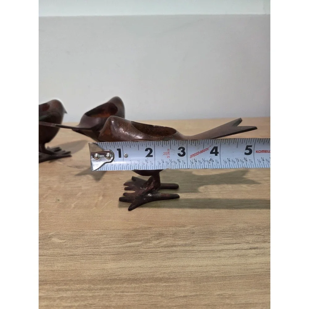 Three Cast Brown Metal Tea Light Bird Figures Votive Candle Holder Made In India